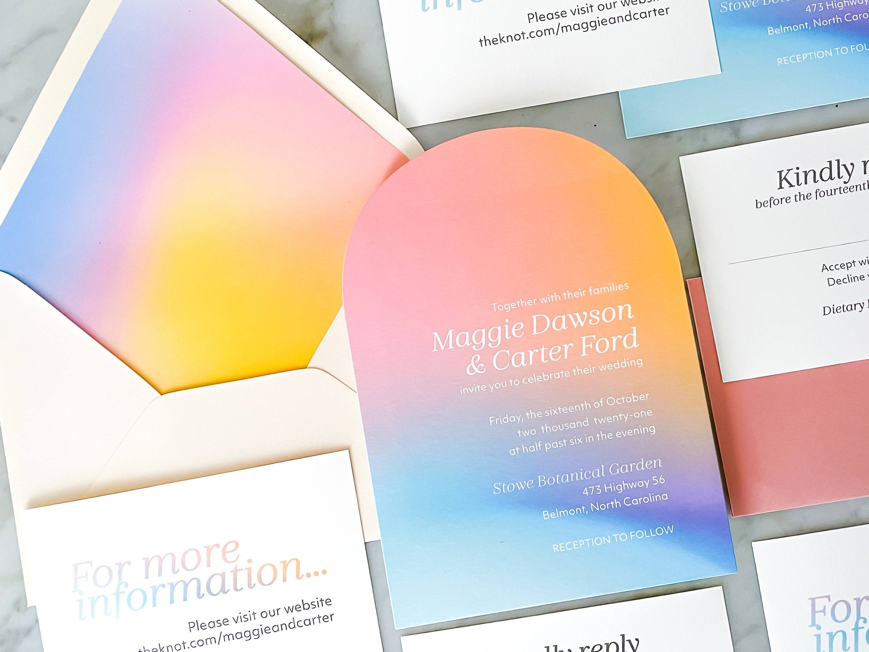 Holographic Arch-Shaped Wedding Invitations Rainbow