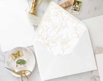 Gold Flowers Envelope Liner - SET OF 25, Printed Envelope liners for wedding invitations