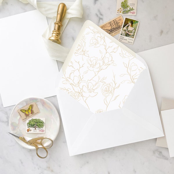 Gold Flowers Envelope Liner - SET OF 25, Printed Envelope liners for wedding invitations