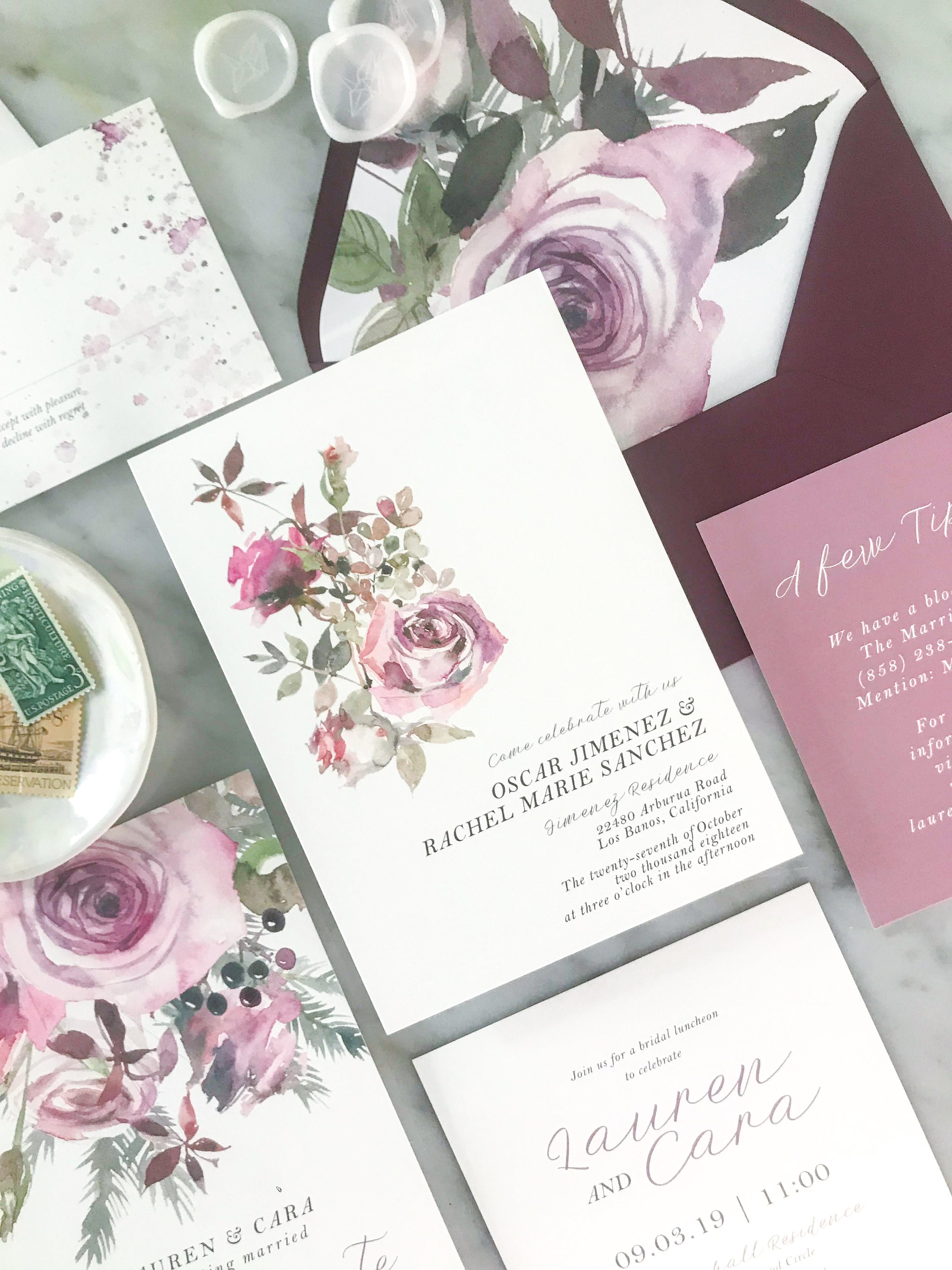 Watercolor Floral Wedding Invitation: Pink