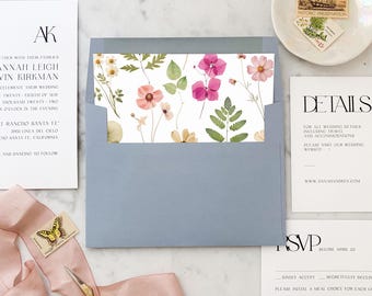 Pressed Flowers Artwork, Square Liners - SET OF 25, Printed Envelope Liners