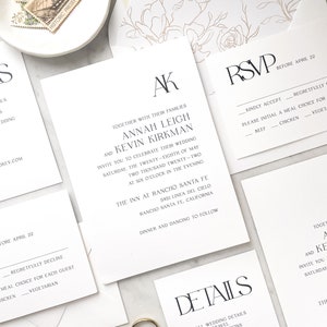 Modern Minimal Monogram Invitation Suite | Wedding Invites with Minimalist Black and White Design