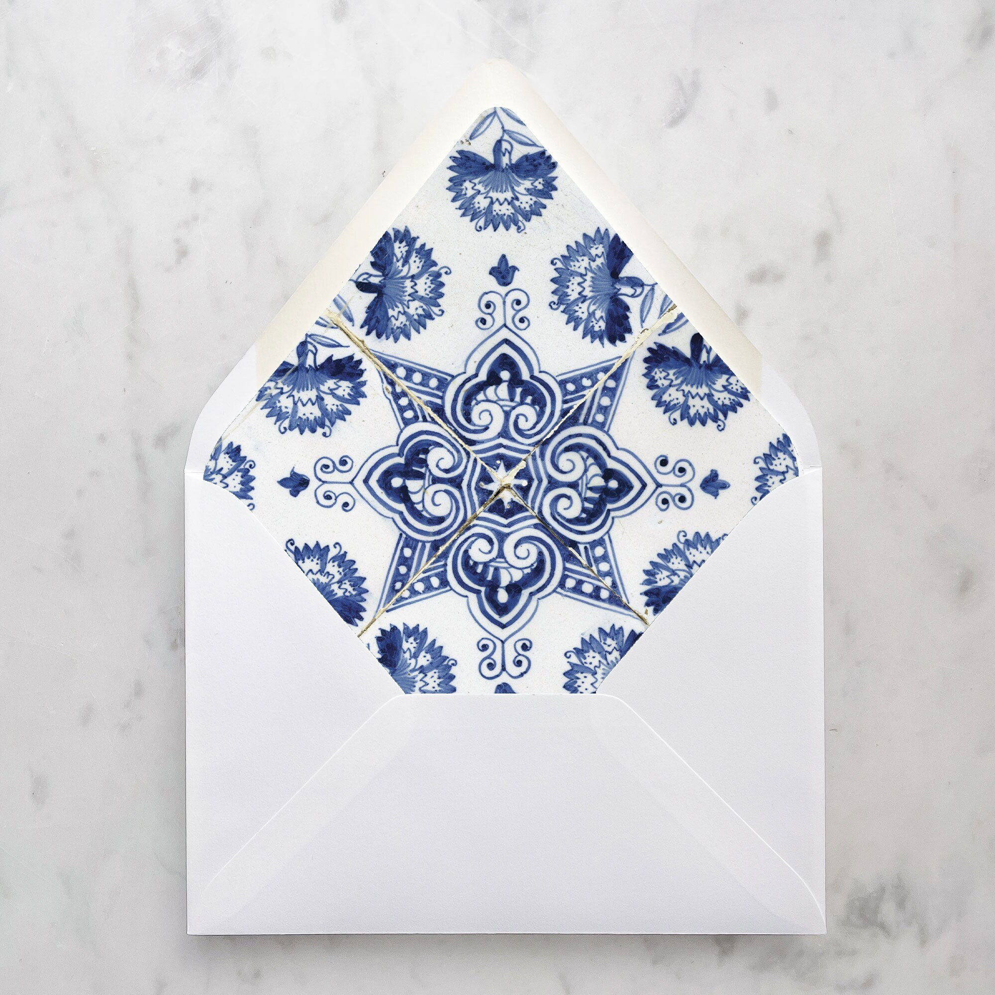 Blue Spanish Tiles Envelope Liners - SET OF 25, Printed Envelope Liners for Wedding Invitations