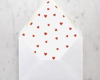 Small Red Hearts Pattern - SET OF 25 Printed Euroflap Envelope Liners for Wedding Invitations
