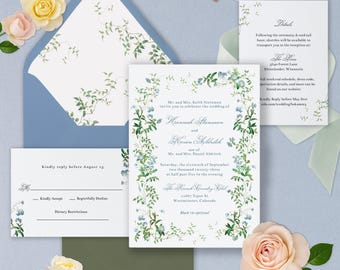 Dusty Blue Wedding Invitation Suite Template (Digital Download)