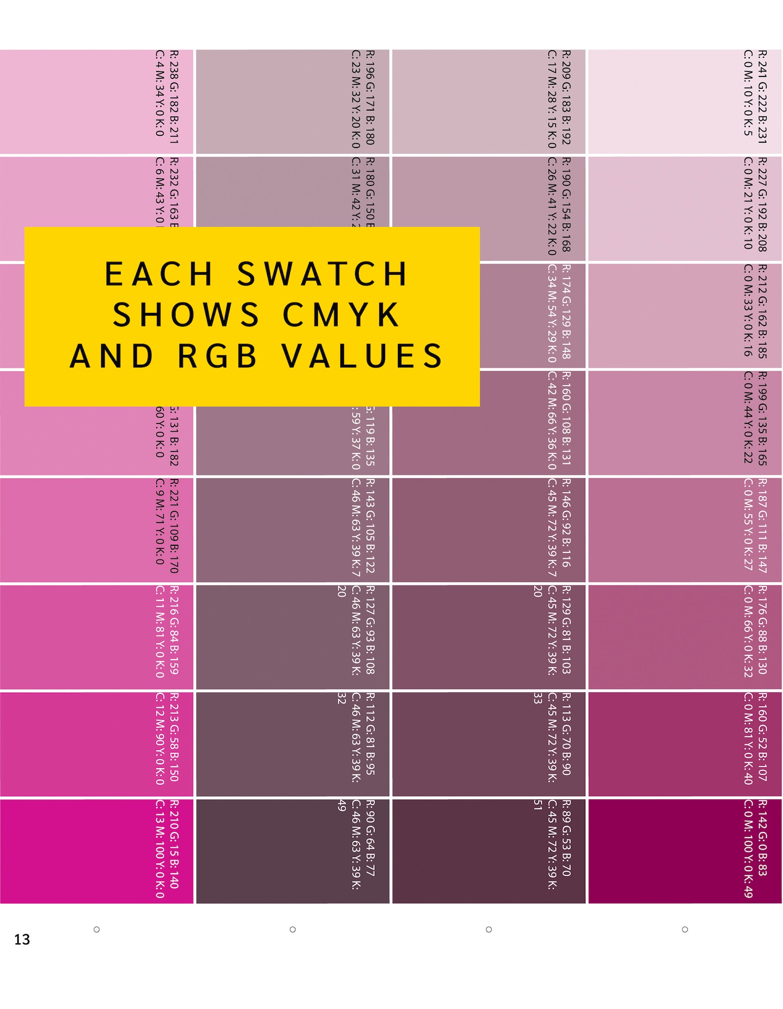 Printable CMYK Color Chart Palette With RGB Values (PDF Download) - Etsy