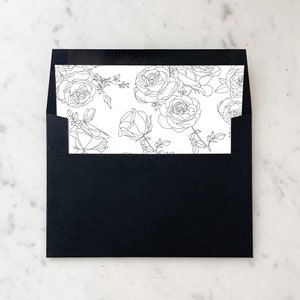 SQUARE Black Roses Envelope Liner - SET OF 25, Printed Envelope liners for wedding invitations