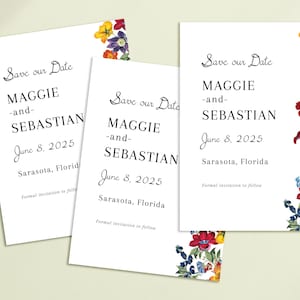 Moody Flowers Save the Date, Fall Flowers Invitation, Moody Save the Date Card with Flowers, Wildflower Save the Date