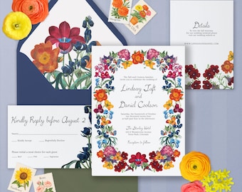 Moody Floral Wedding Invitation Suite Template (Digital Download)