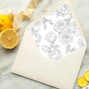 Schwarze Blumen Rosen Umschlag Liner DIGITAL Vorlage, Hochzeitseinladung Digital Download, DIY Umschlag Liner