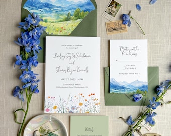 Mountain Wildflower Wedding Invitation Suite | 6-Piece Invitation Set