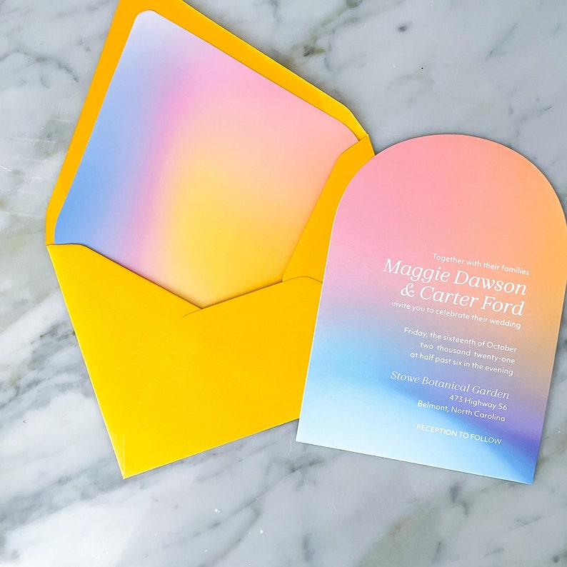 Holographic Arch Rainbow Wedding Invitation Colorful Wedding Invites Rainbow Invitations Arch Wedding Invite image 6