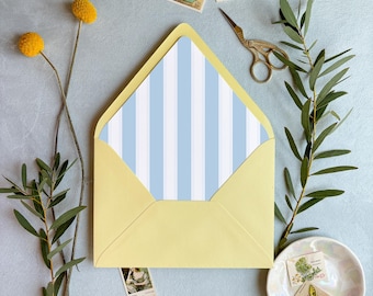 Dusty Blue Nautical Stripes Euroflap Envelope Liners – SET OF 25, Wedding Invitation Accents
