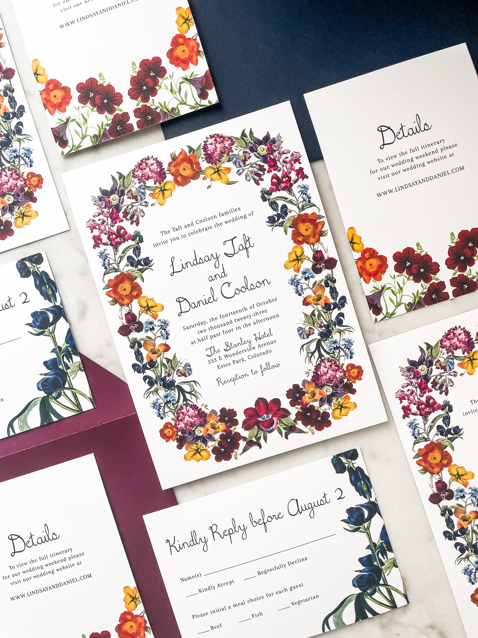 Moody Flowers Invitation Suite Burgundy