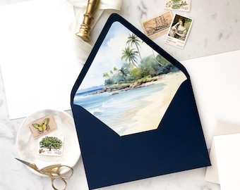 Tropical Island Beach Envelope Liner - SET OF 25, Printed Envelope Liners for Wedding Invitations