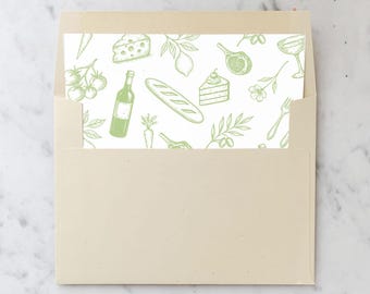 Food Illustrations - SET OF 25 Printed Envelope Liners for Invitations
