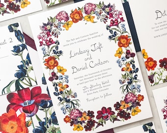 Moody Flowers Invitation Suite | Burgundy, Navy Blue, and Jewel Tone Fall Wedding Invites