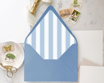 Dusty Blue Nautical Stripes Euroflap Envelope Liners – SET OF 25, Wedding Invitation Accents