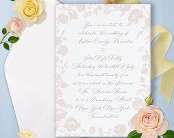 Sjabloon bruiloft uitnodiging rozen en pioenrozen | Elegante bloemen (digitale download)