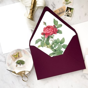Red Rose Flower Wedding Envelope Liner - SET OF 25, Printed Envelope liners for wedding invitations