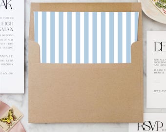 Dusty Blue Thin Stripes, Square Liners - SET OF 25, Printed Envelope Liners for Wedding Invitations