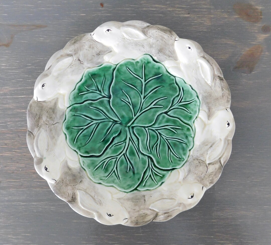 Set of 4 Rabbit and Cabbage 8 Plates Majolica Ceramic Etsy