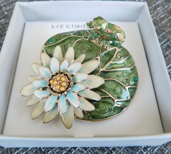 Liz Claiborne Brooch - Enamel Frog On Lily Pad Wi… - image 10