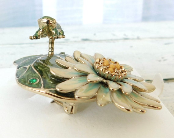 Liz Claiborne Brooch - Enamel Frog On Lily Pad Wi… - image 6