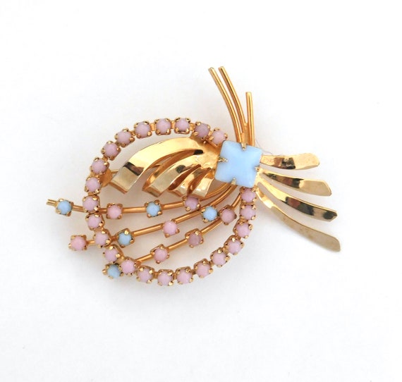 Vintage Pastel Pink And Blue On Goldtone Brooch B… - image 8