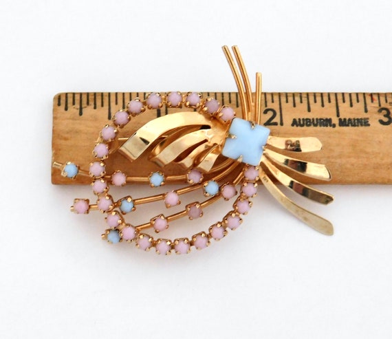 Vintage Pastel Pink And Blue On Goldtone Brooch B… - image 6