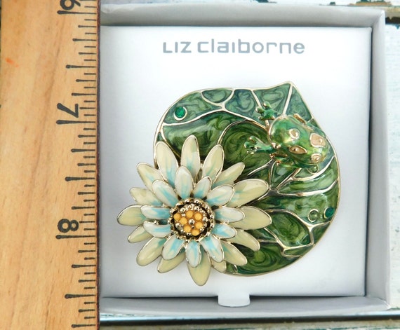 Liz Claiborne Brooch - Enamel Frog On Lily Pad Wi… - image 5