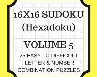 Hexadoku| sudoku 16x16| 16x16 sudoku| sudoku print| mega sudoku| Digital Download| sudoku 16| sudoku hard| big sudoku| sudoku download|Vol 5