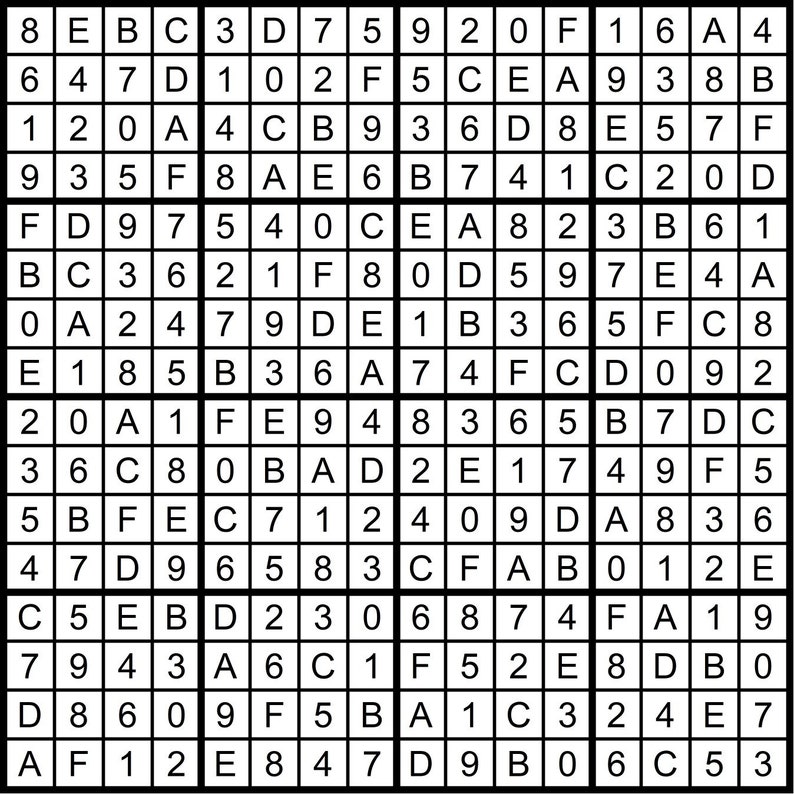 Hexadoku Sudoku 16x16 16x16 Sudoku Sudoku Print Mega Etsy