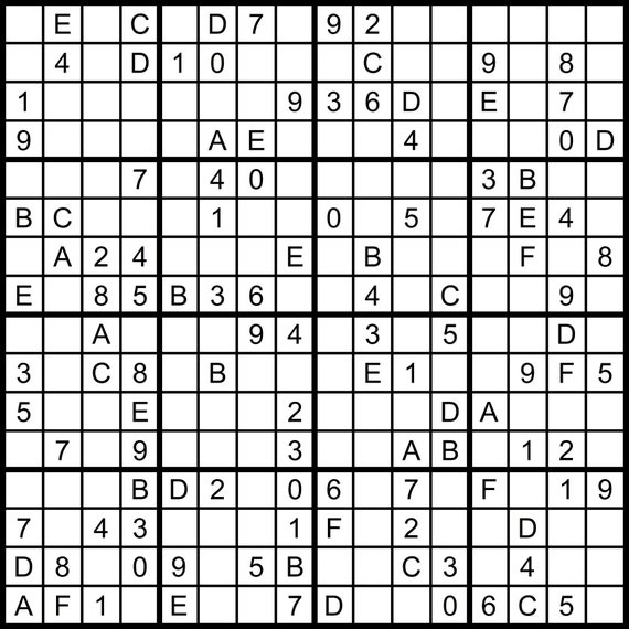 Irregular Hexadoku puzzles - 16x16 Irregular Sudoku - to play online.