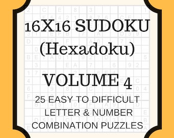 Hexadoku| sudoku 16x16| 16x16 sudoku| sudoku print| mega sudoku| Digital Download| sudoku 16| sudoku hard| big sudoku| sudoku download|Vol 4