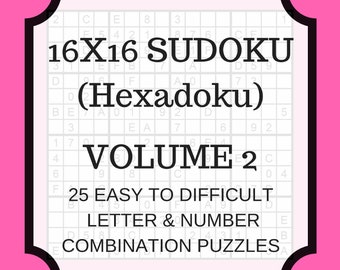 Hexadoku| sudoku 16x16| 16x16 sudoku| sudoku print| mega sudoku| Digital Download| sudoku 16| sudoku hard| big sudoku| sudoku download|Vol 2