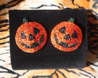 Halloween Pasties Pinup Showgirl Burlesque Goth Psychobilly Crystal Rhinestone Jack o Lantern Pumpkin