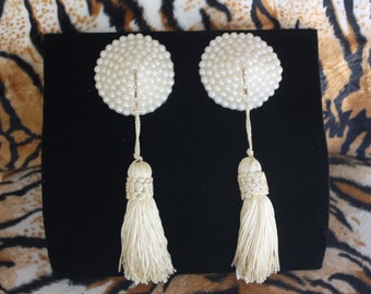 Burlesque Pasties Ivory Pearl Tassels Showgirl Bridal