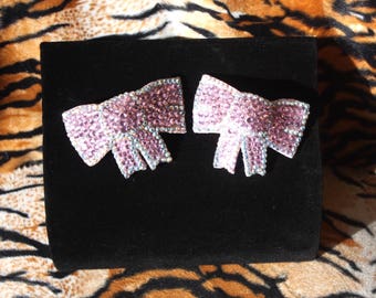 Burlesque Pasties Showgirl Pinup Pink Bows Crystal Rhinestones