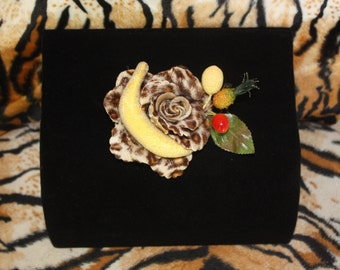 Carmen Miranda Hairclip Leopard Velvet Rose Fruits Tiki Oasis Pinup VLV Burlesque