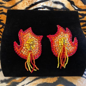 Flame Fire Custom Burlesque Pasties Handmade Rhinestone with or without beaded tassels