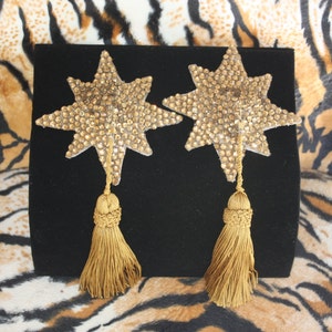 Burlesque custom sizes Gold Atomic Star Large Bold Swiveling Tassels Rhinestone Crystal