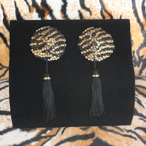 Burlesque Pasties Tiger Zebra Stripe Rotating Swiveling Tassels Rhinestone Crystal Showgirl