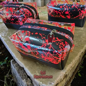 Jelly Vinyl Boxy Pouch Dopp Bag| Handmade USA | Blood Splatter Horror Halloween Spooky Vampire Zombie Crime Raccoon Cats 8Bit Neurodivergent