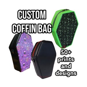 Custom Coffin Bag- Cross Body or Back Pack or Convertible | Cult Horror Movie Halloween Goth Scene Emo Alt Creepy Kawaii Glow Haunt Skull