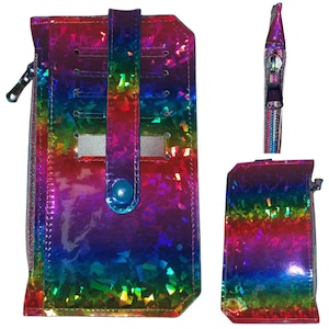 Cartera minimalista con diseño holográfico de arcoíris Pal, de vinilo y piel sintética, con estilo gótico, estilo emo y alternativo, hecha a mano en EE. UU.