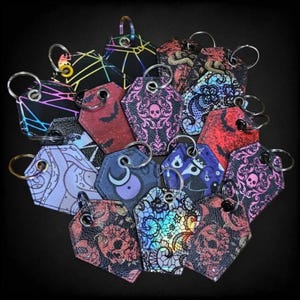 Coffin Keychains Small Medium Quarter Keeper Aldi Bag Charm | Vinyl Halloween Scene Emo Alt Goth Handmade Gift Rainbow Horror Solid Color