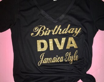 Birthday tshirt , Birthday diva gold shirt , birthday tees for women , birthday top, rosegold glitter birthday tshirt , women's tees