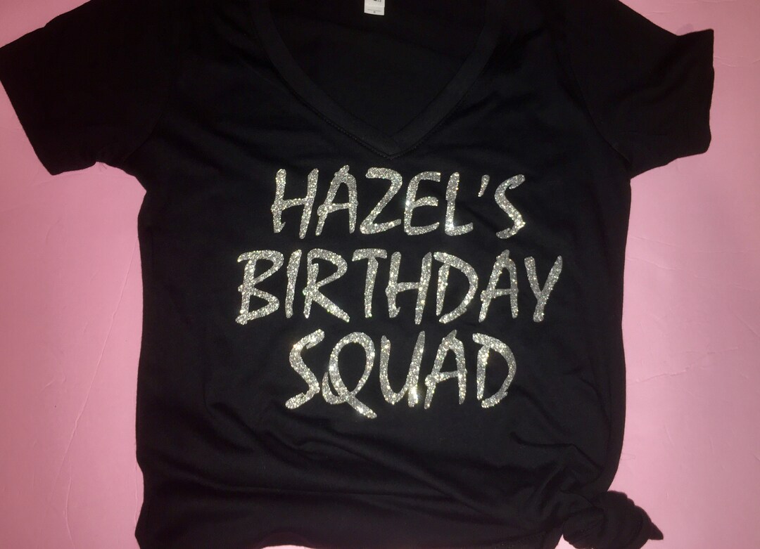 Ladies Birthday Squad V Neck Tee Shirts Black and Silver - Etsy