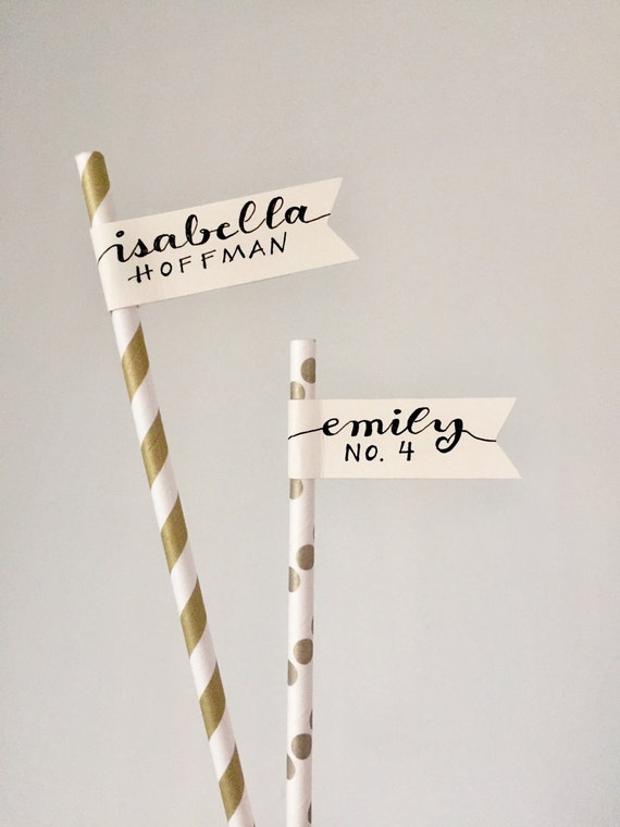 Custom Calligraphy Escort Card Flags Drink Labels on Straws | Etsy